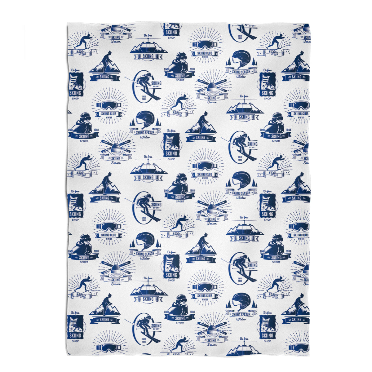 Ski Print White Plush Minky Throw Blanket