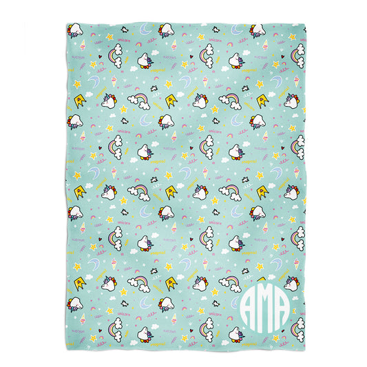 Unicorn Personalized Monogram Mint Plush Minky Throw