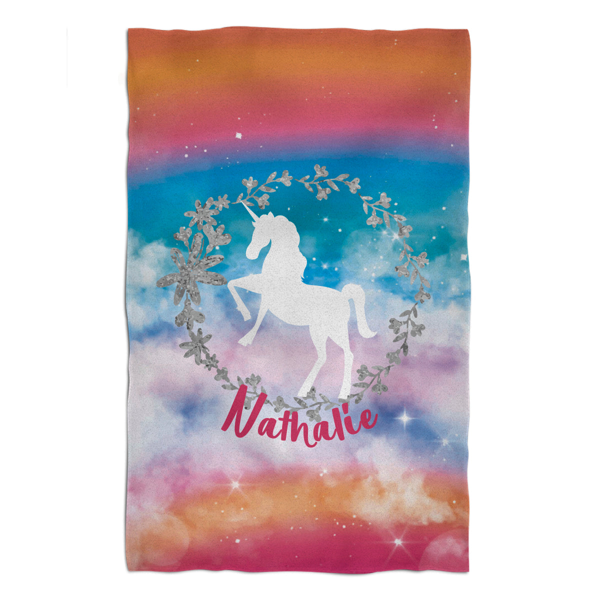 Unicorn Personalized Name Orange Blue and Pink Degrade Minky Throw