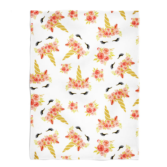 Unicorn Print White Plush Minky Throw