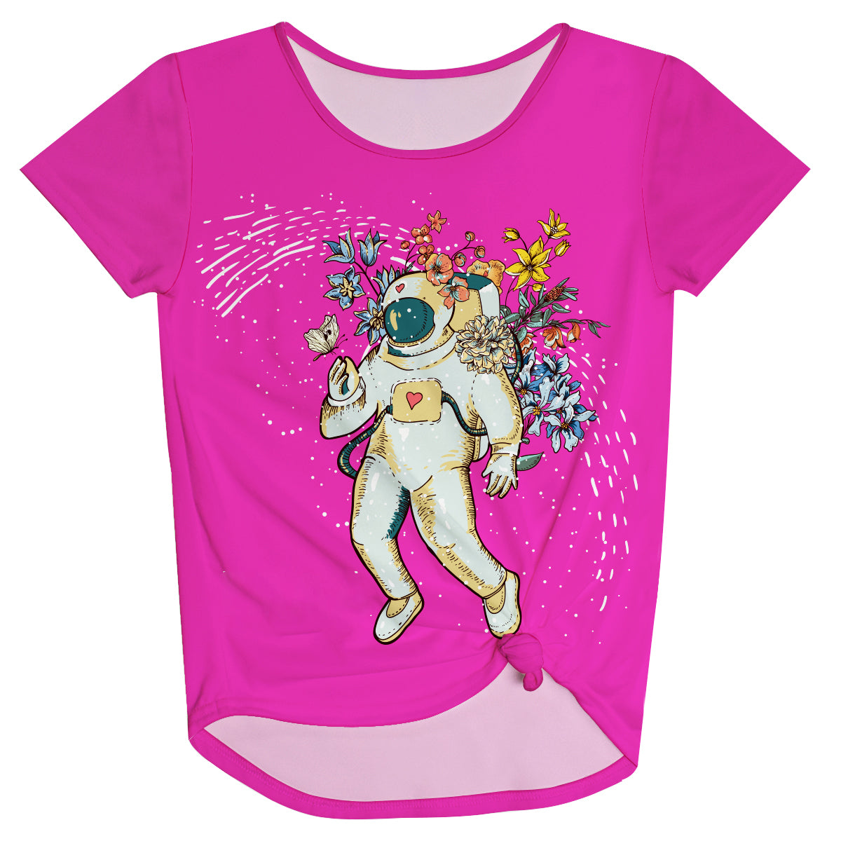 Astronaut Floral Name Hot Pink Knot Top - Wimziy&Co.