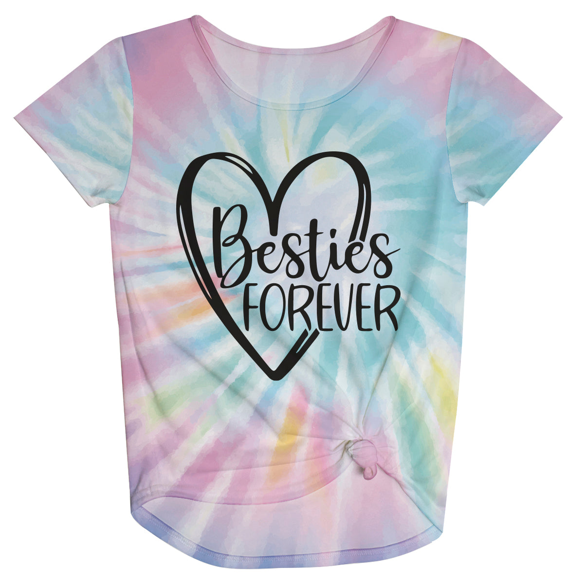 Besties Forever Blue Pink Tie Dye Short Sleeve Knot Top