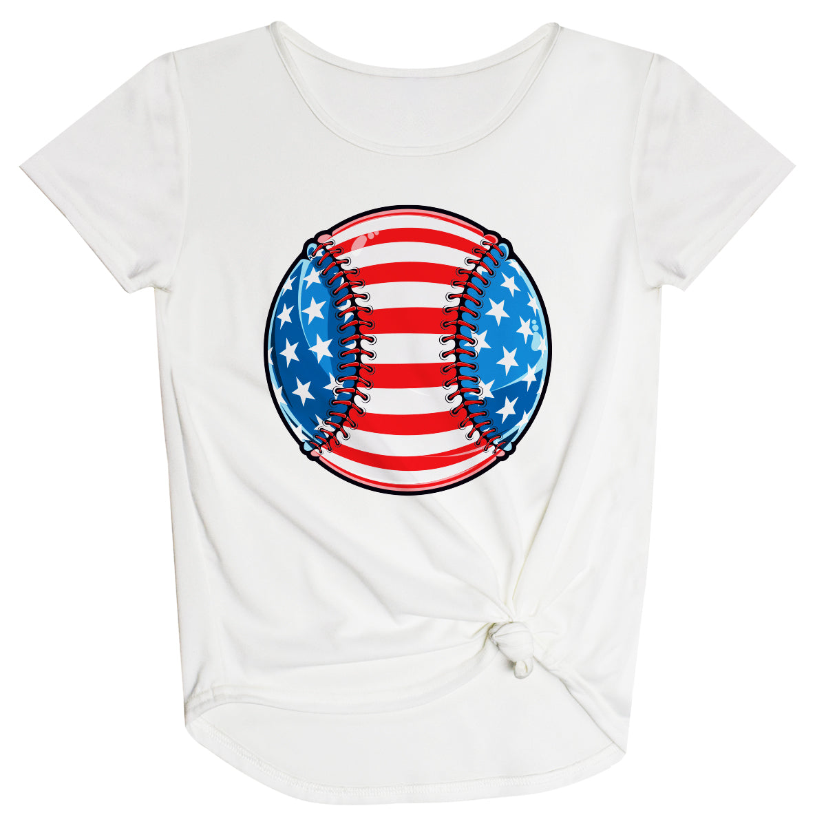 Baseball USA Flag White Knot Top