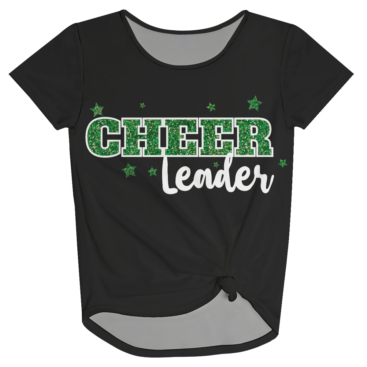 Cheerleader Glitter Black and Green Knot Top