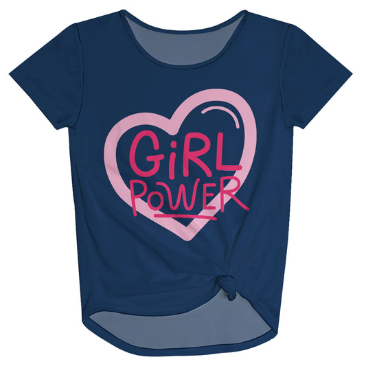 Girl Power Navy Short Sleeve Knot Top