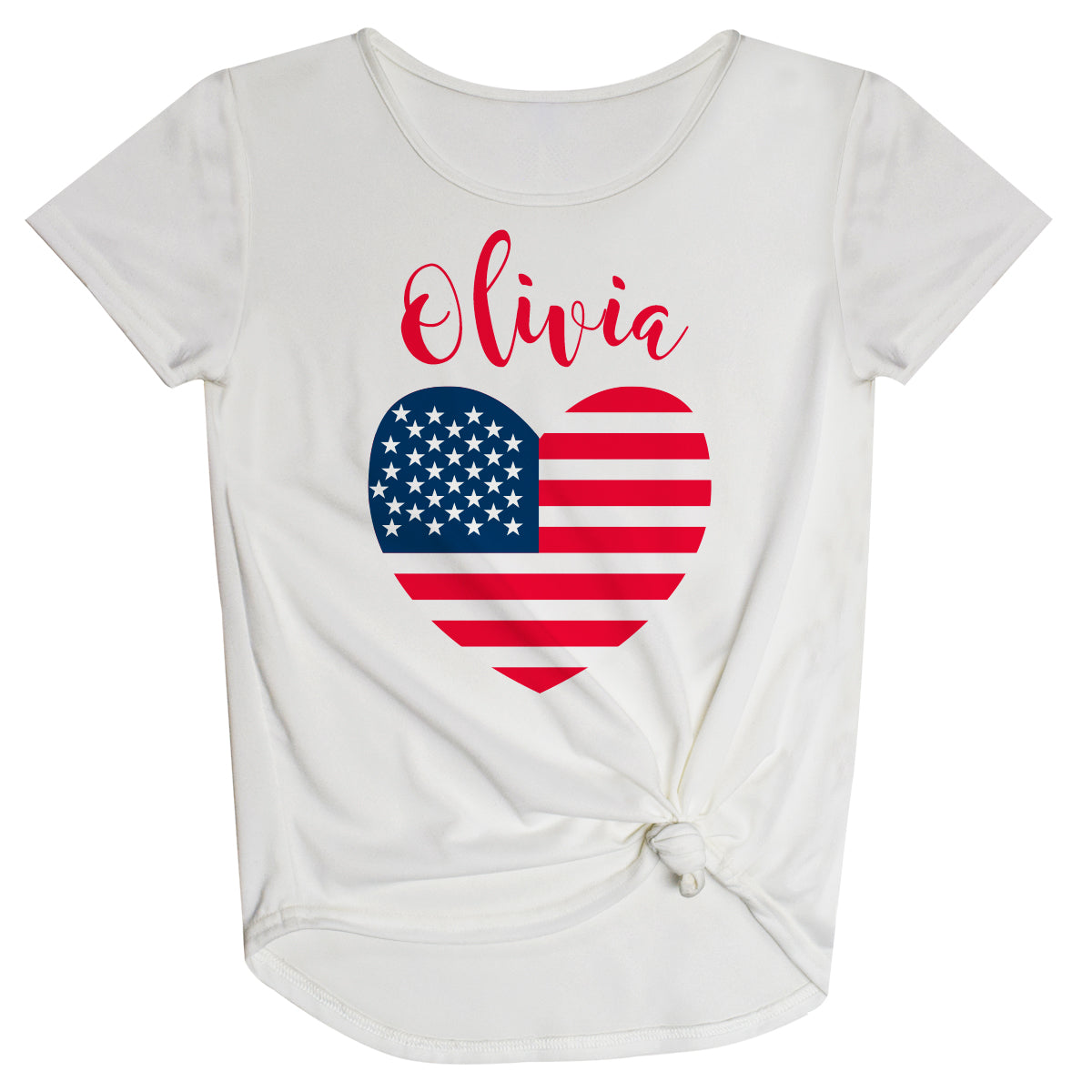 Heart USA Flag Name White Knot Top
