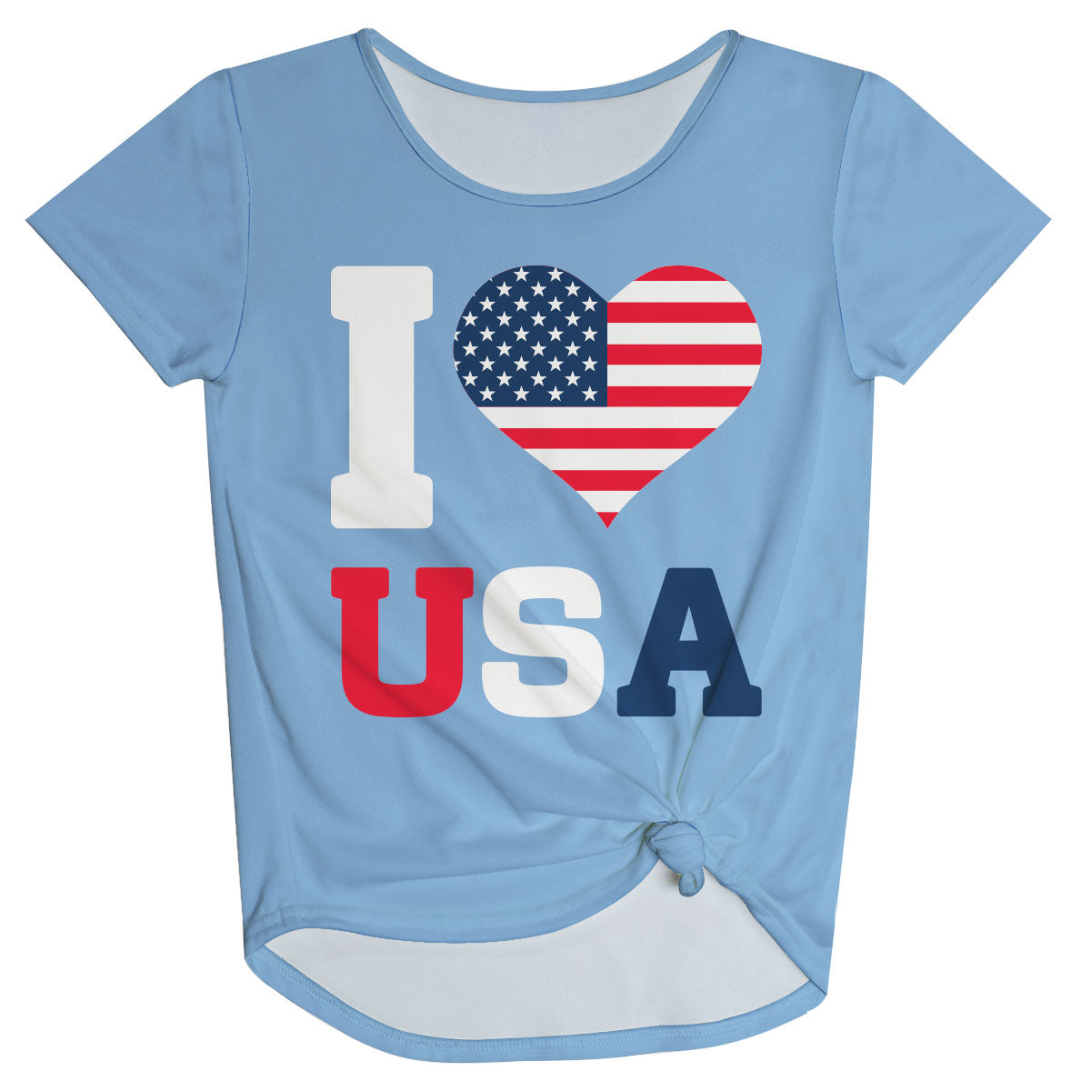 I Love USA Light Blue Knot Top