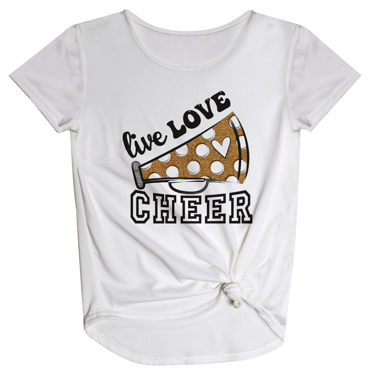 Live Love Cheer Megaphone White Knot Top