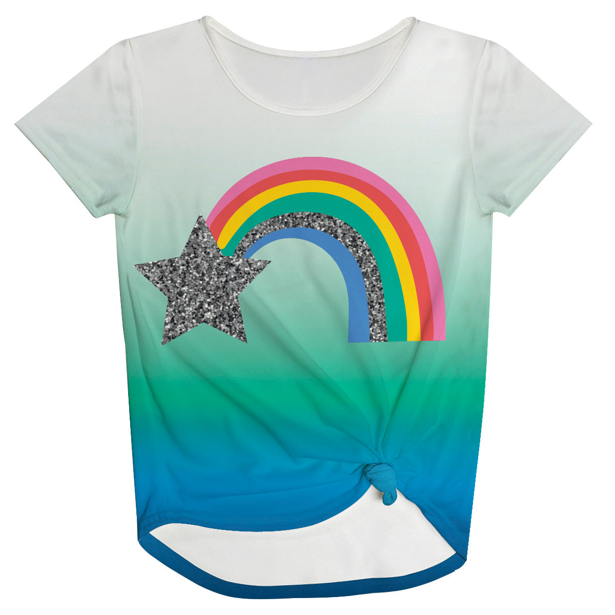 Rainbow Turquoise Blue and White Degrade White Knot Top - Wimziy&Co.