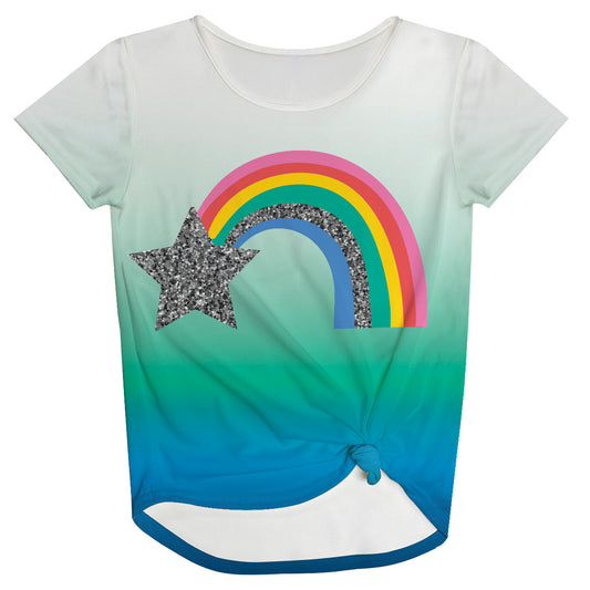 Rainbow Turquoise Blue and White Degrade White Knot Top - Wimziy&Co.