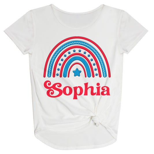 Rainbow Flag Personalized Name White and Red Knot Top