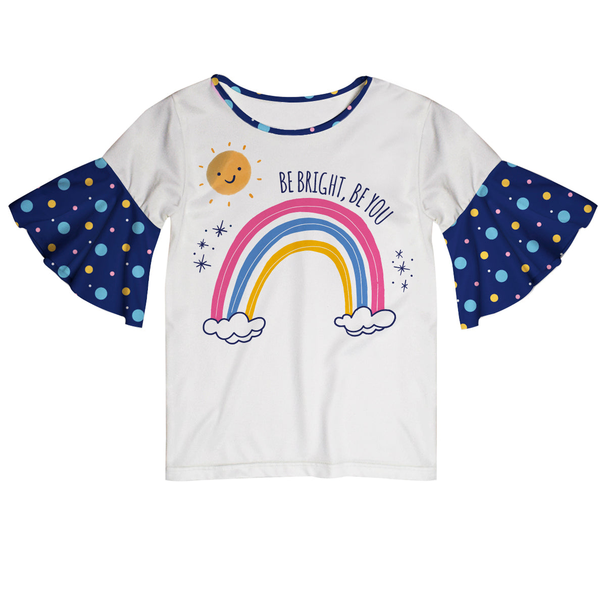 Be Bright Be You White and Navy Short Sleeve Ruffle Top - Wimziy&Co.