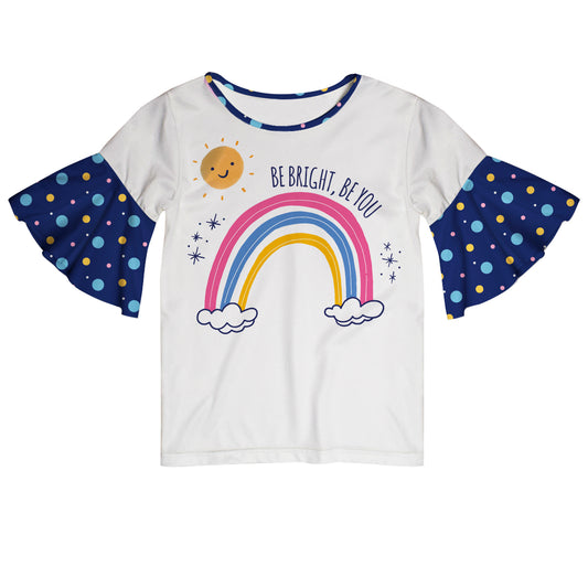 Be Bright Be You White and Navy Short Sleeve Ruffle Top - Wimziy&Co.