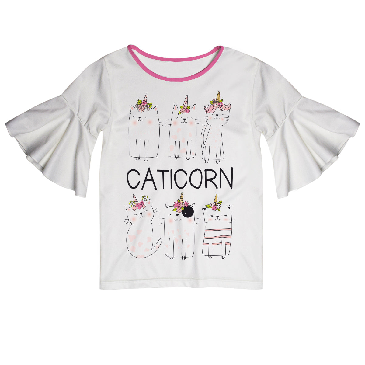 Caticorn White Short Sleeve Ruffle Top
