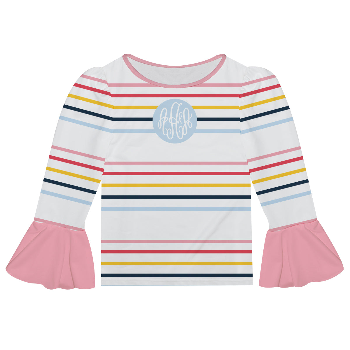 Monogram Colors Stripes Long Sleeve  Ruffle Top - Wimziy&Co.