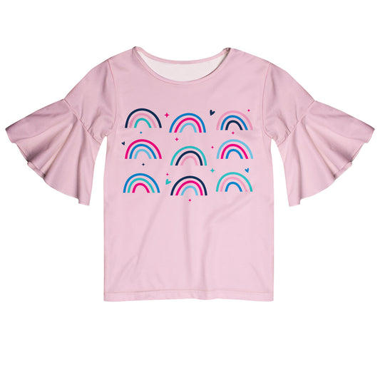 Rainbow Pink Short Sleeve Ruffle Top - Wimziy&Co.