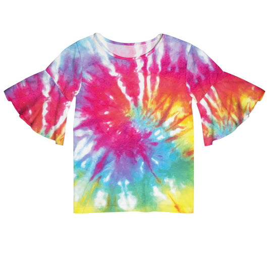 Tie Dye Pink and Yellow Short Sleeve Ruffle Top - Wimziy&Co.