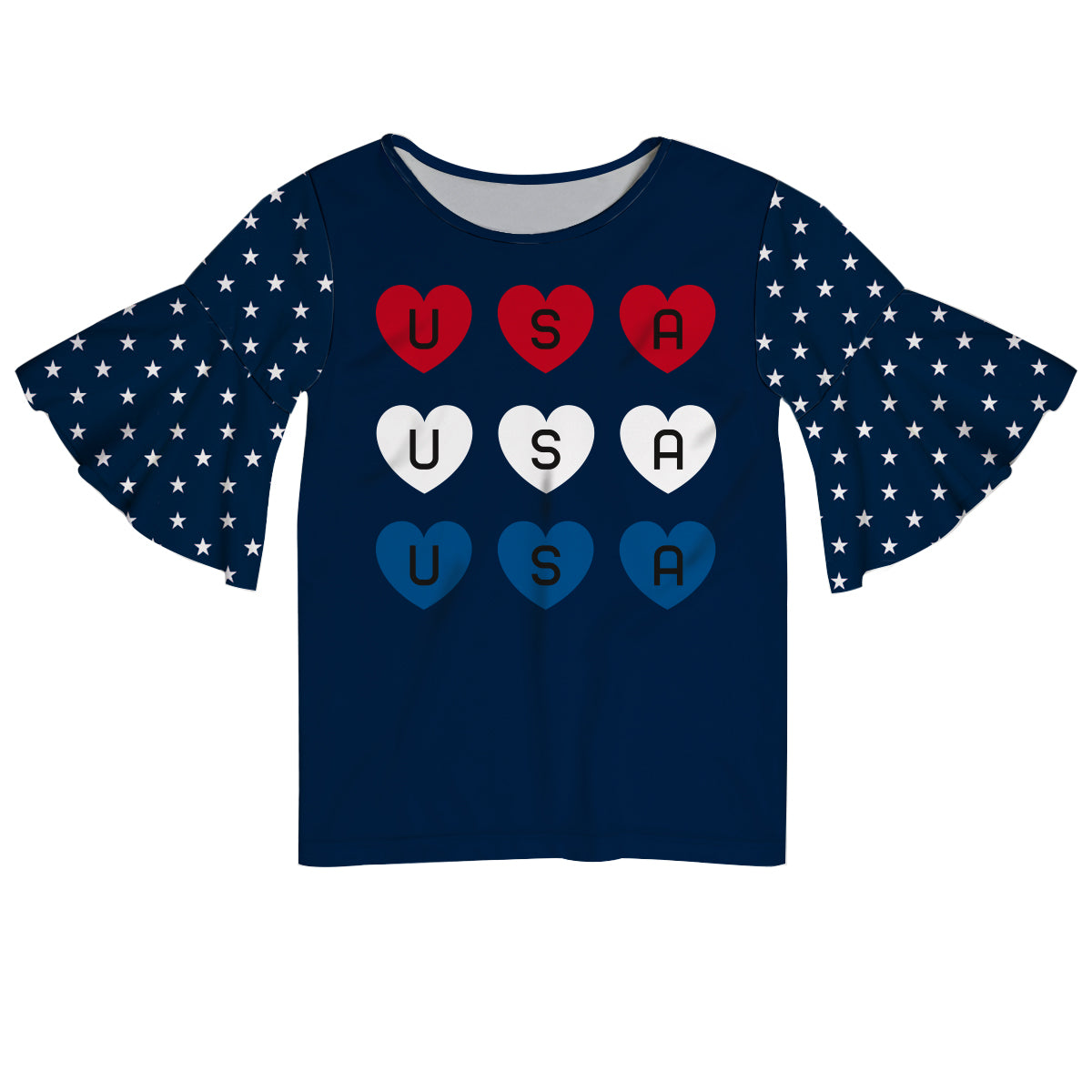 USA Hearts Navy Short Sleeve Ruffle Top
