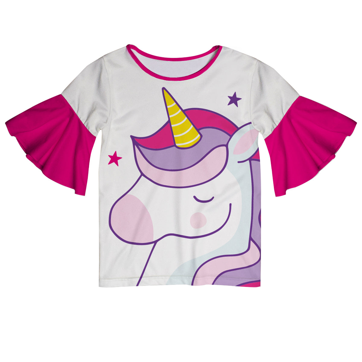 Unicorn White And Hot Pink Short Sleeve Ruffle Top