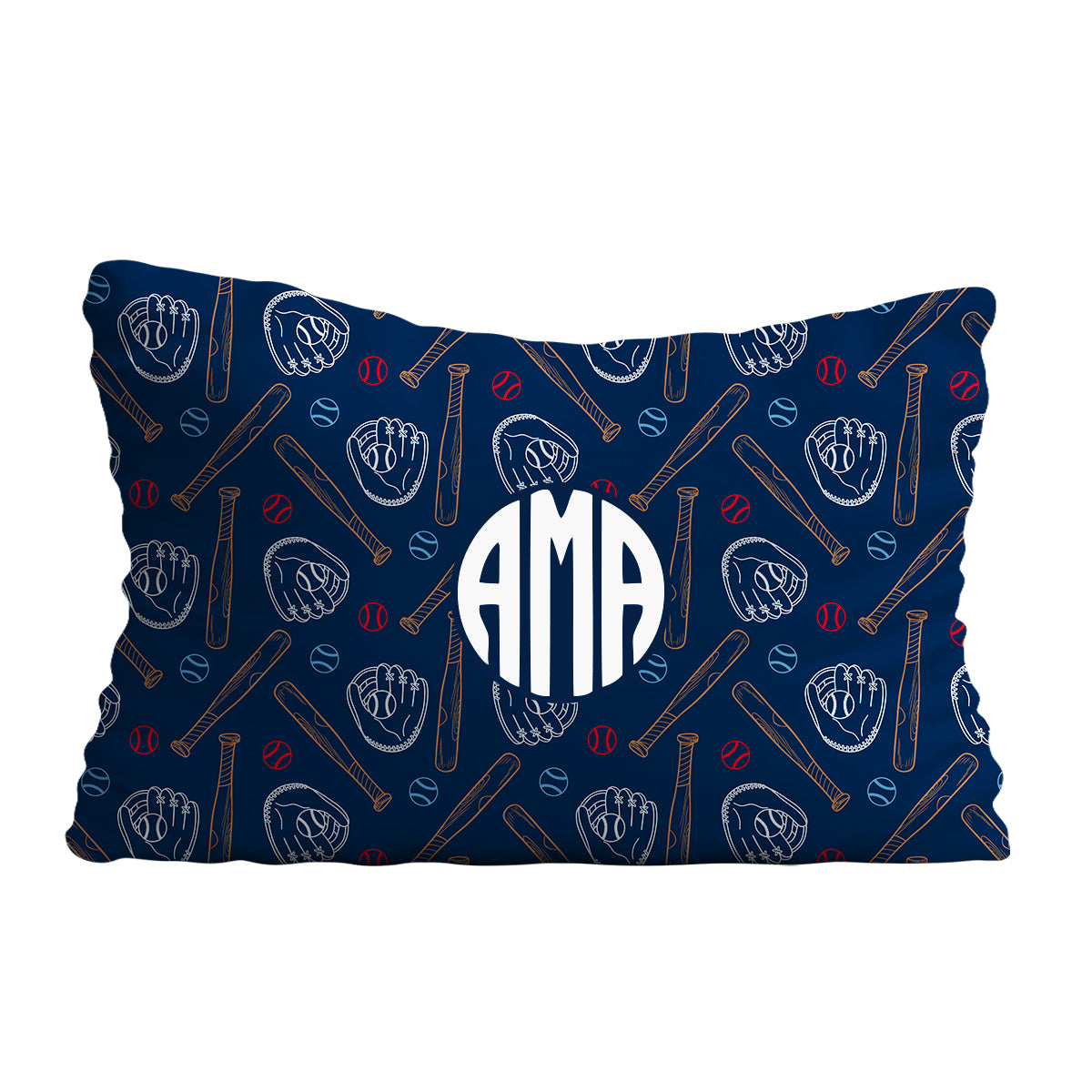 Baseball Elements Print Personalized Monogram Navy Pillow Case 20 x 27""