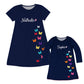 Butterflies Personalized Name Navy and White Short Sleeve A Line Dress - Wimziy&Co.