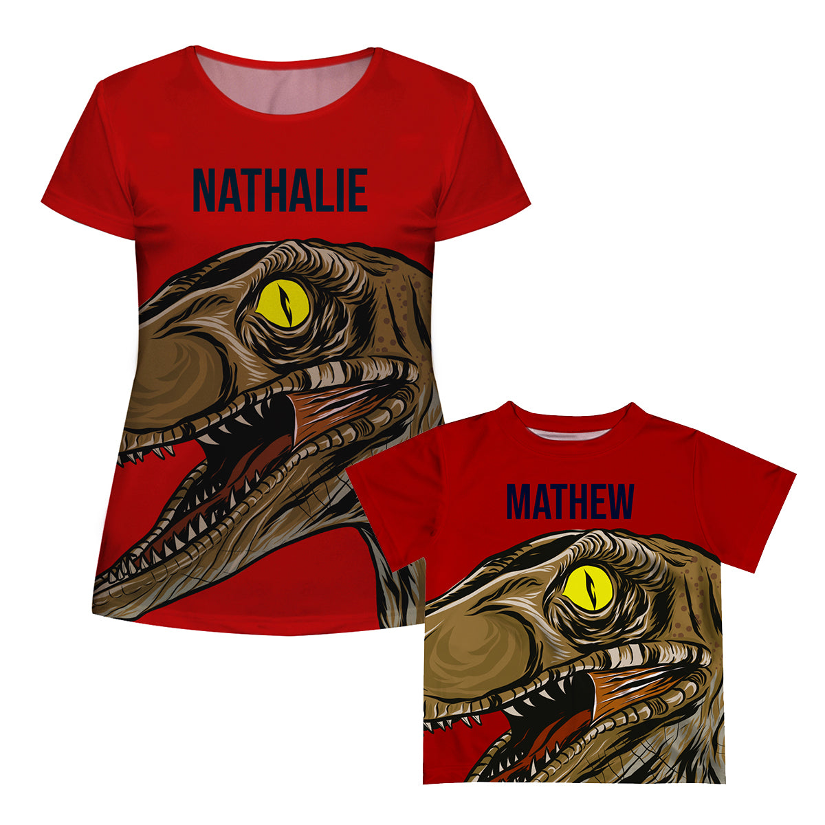 Dinosaurus Personalized Name Red Short Sleeve Tee Shirt - Wimziy&Co.