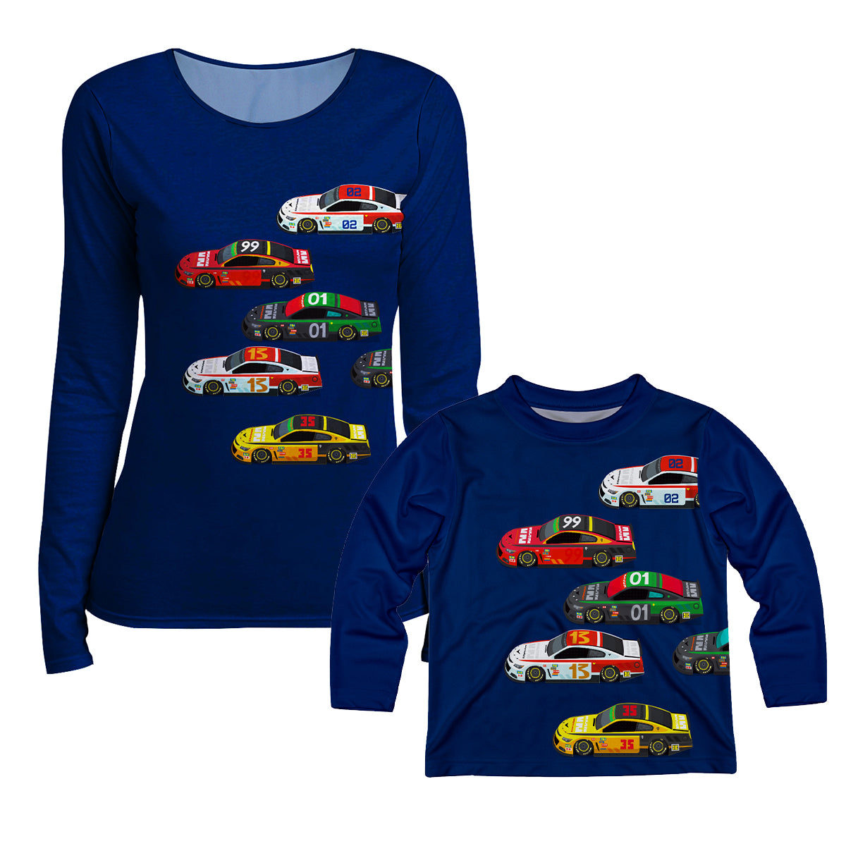 Racing Cars Navy and Red Long Sleeve Tee Shirt - Wimziy&Co.