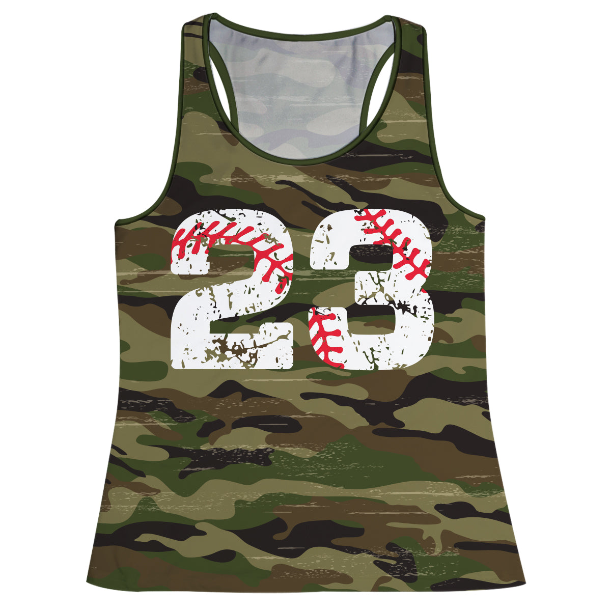 Baseball Number Green Camo Tank Top