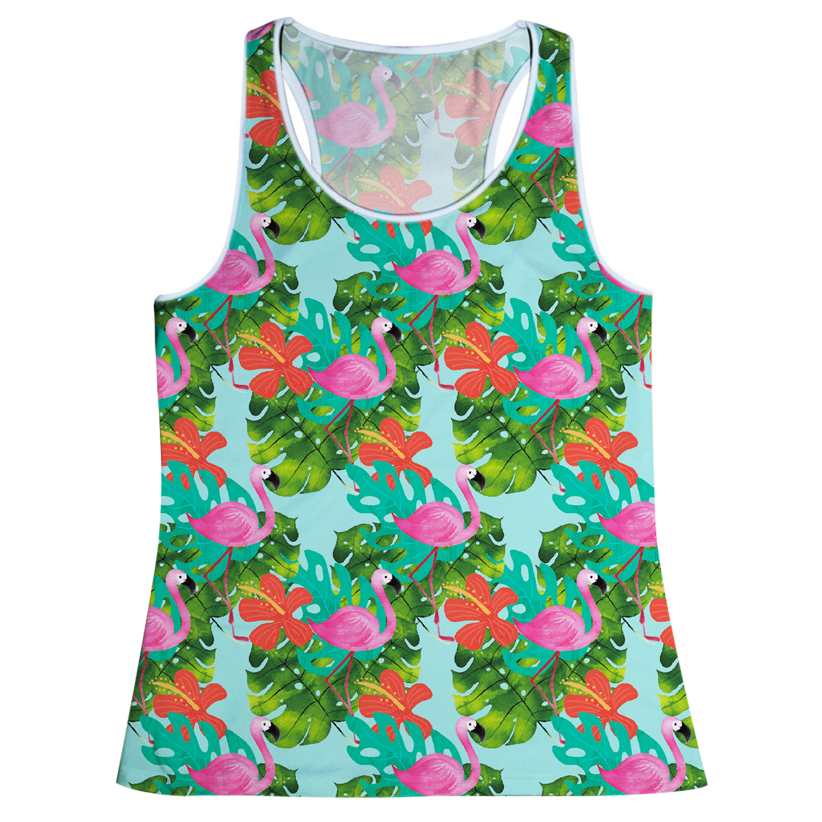 Flamingo and Flowers Print Aqua Tank Top