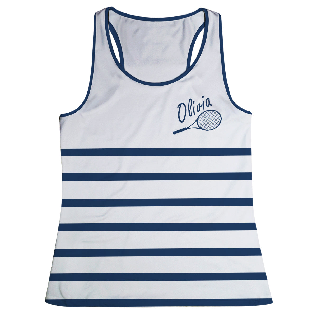 Tennis Raquet Name White and Navy Stripes Tank Top