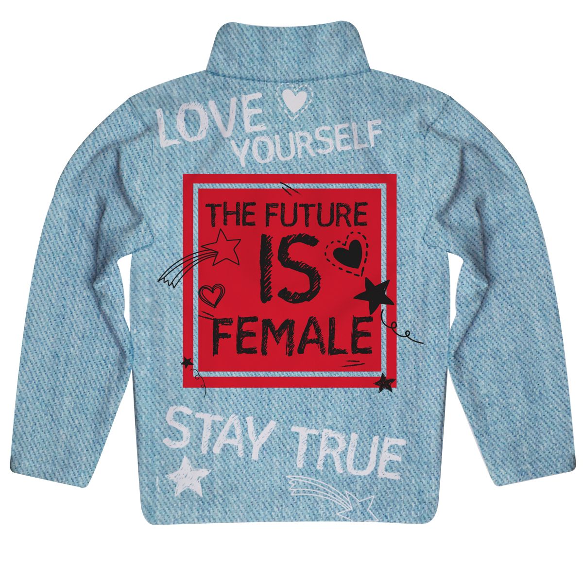 The Future Is Female Name Light Blue Denim Long Sleeve Quarter Zip - Wimziy&Co.