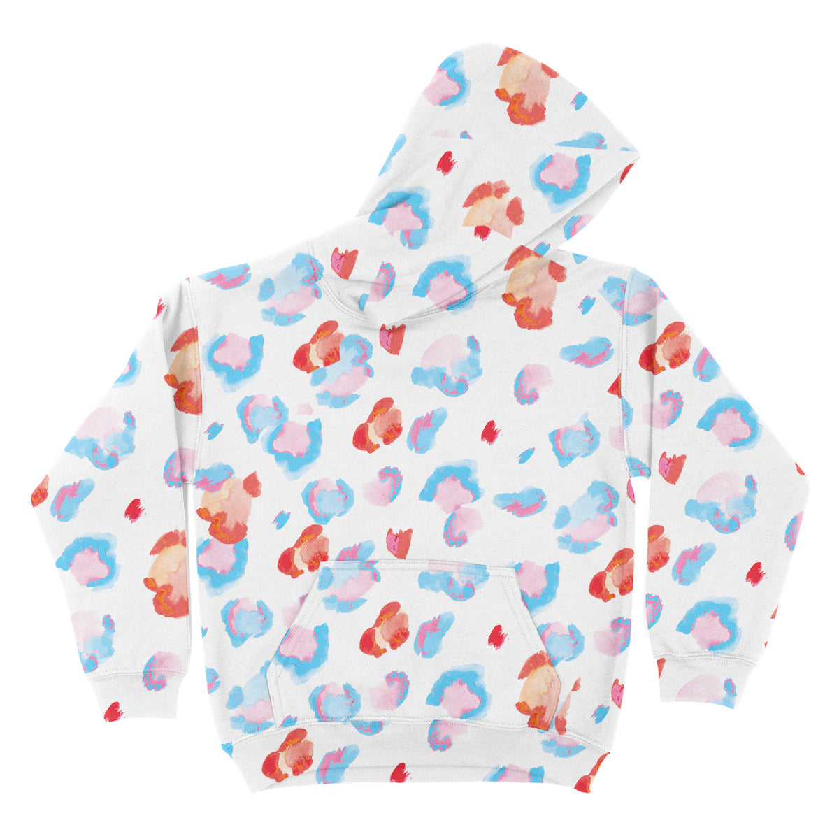 Animal Print White and Blue Fleece Long Sleeve Hoodie