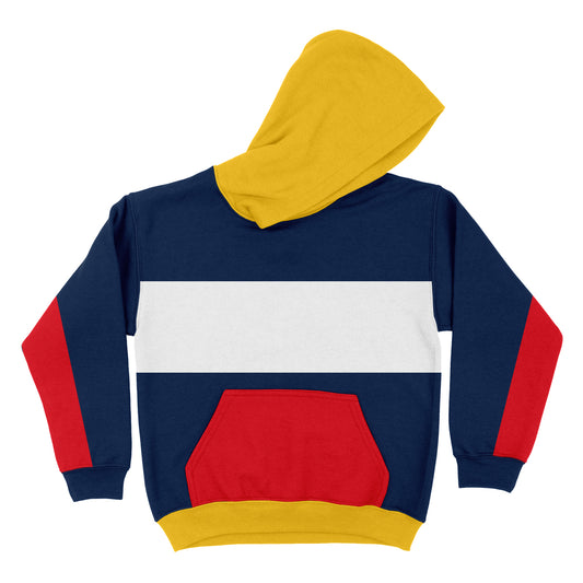 Block Colors Navy White and Red Fleece Long Sleeve Hoodie