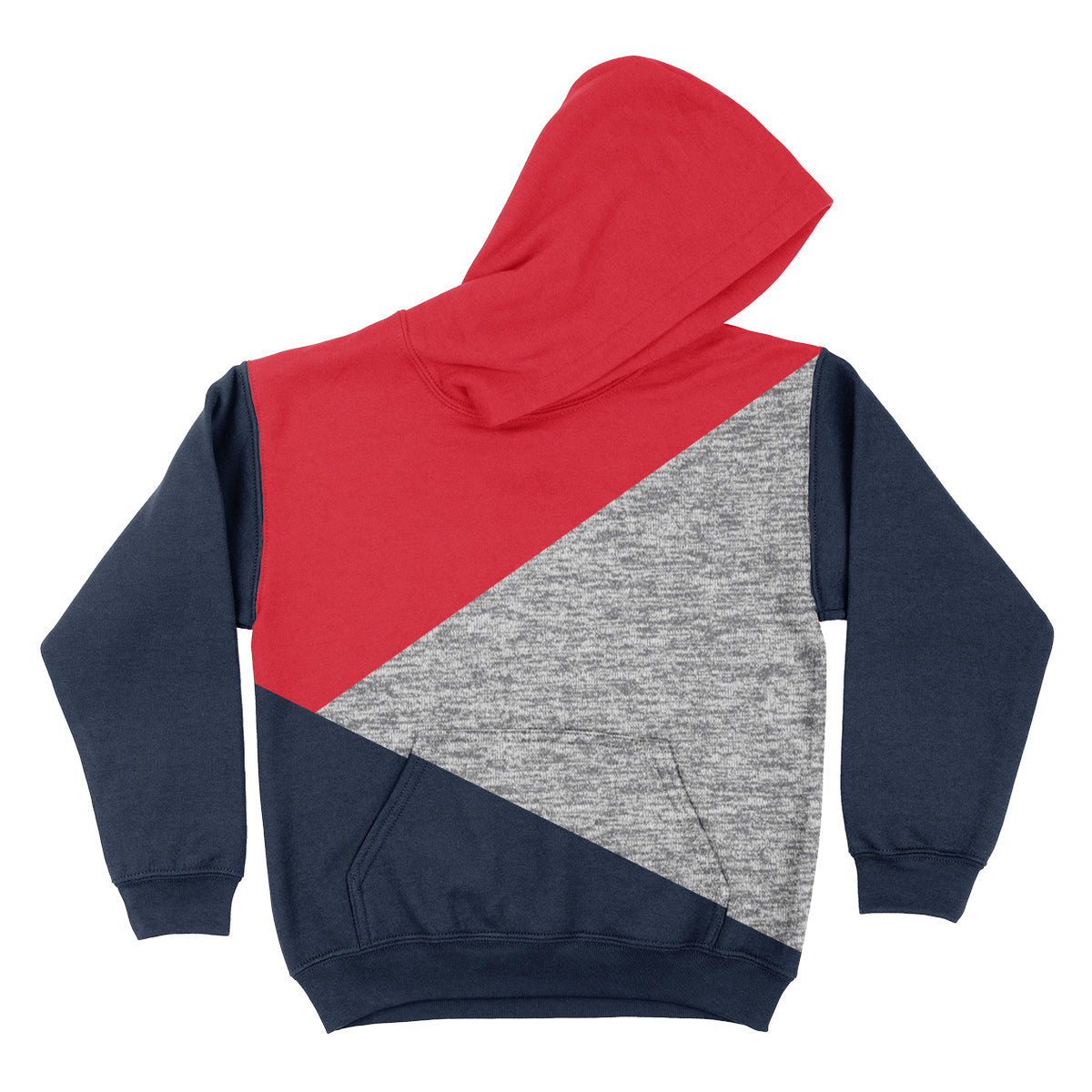 Block Red Gray and Navy Fleece Long Sleeve Hoodie