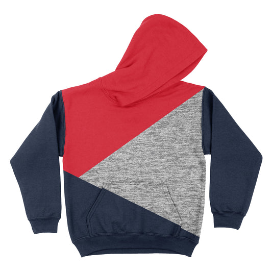Block Red Gray and Navy Fleece Long Sleeve Hoodie