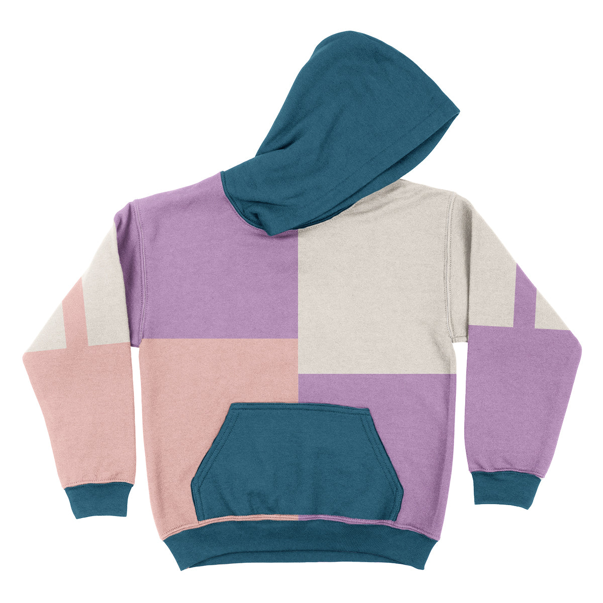 Block Color Purple Pink and White Fleece Long Sleeve Hoodie
