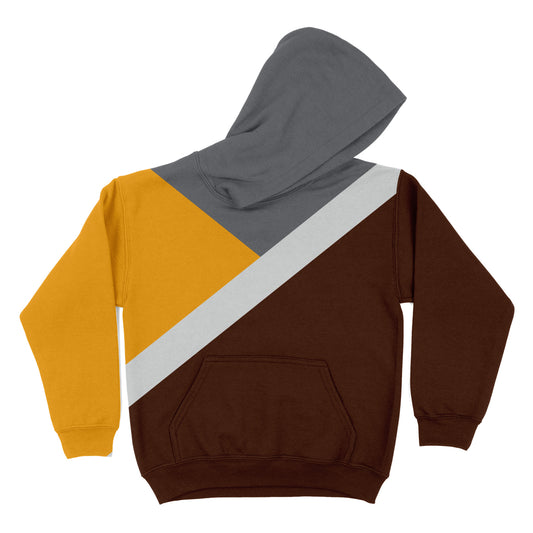 Block Colors Gray Brown and Yellow Fleece Long Sleeve Hoodie
