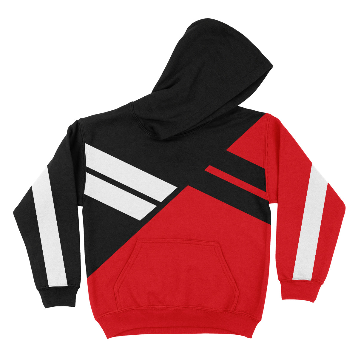 Block Color Red and Black Fleece Long Sleeve Hoodie