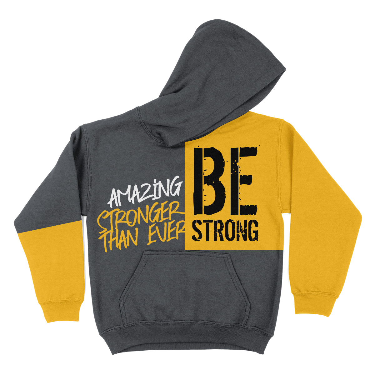 Be Strong Gray and Yellow Fleece Long Sleeve Hoodie