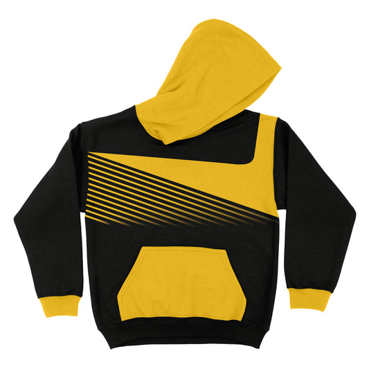 Block Colors Yellow and Black Fleece Long Sleeve Hoodie