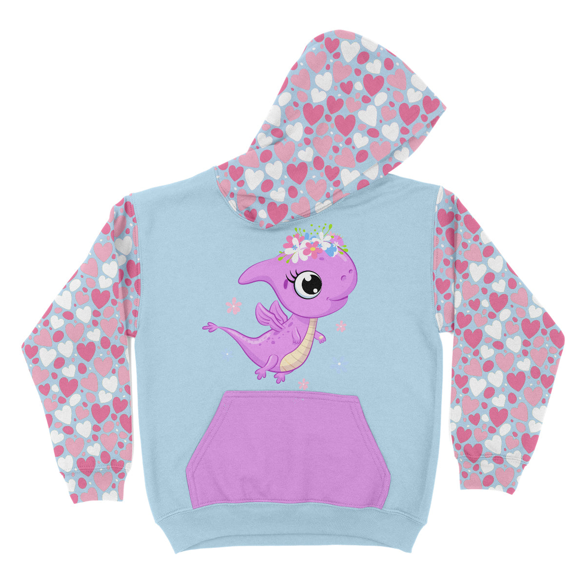 Dino Flowers Light Blue Fleece Hoodie