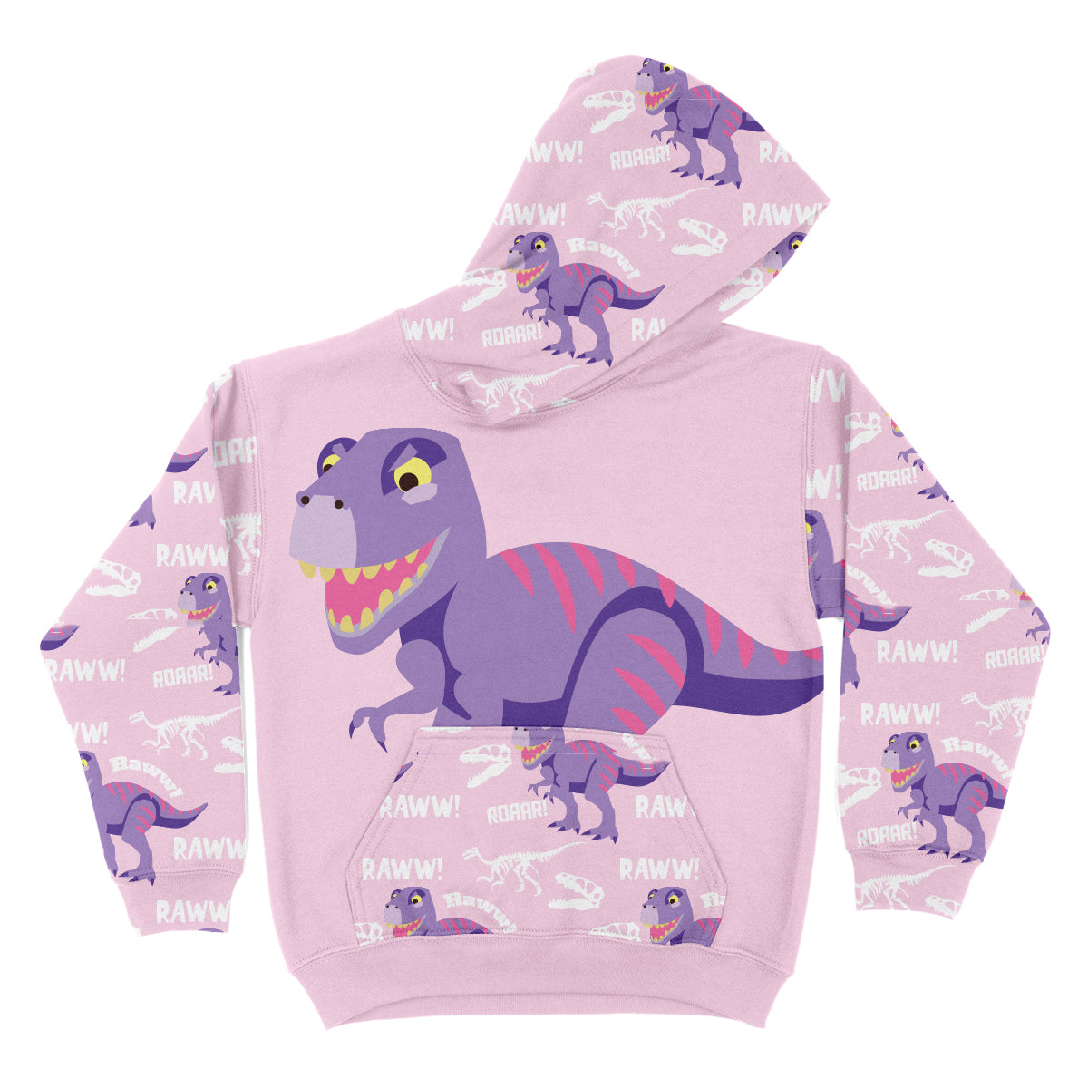 Dino Raww Pink Fleece Long Sleeve Hoodie