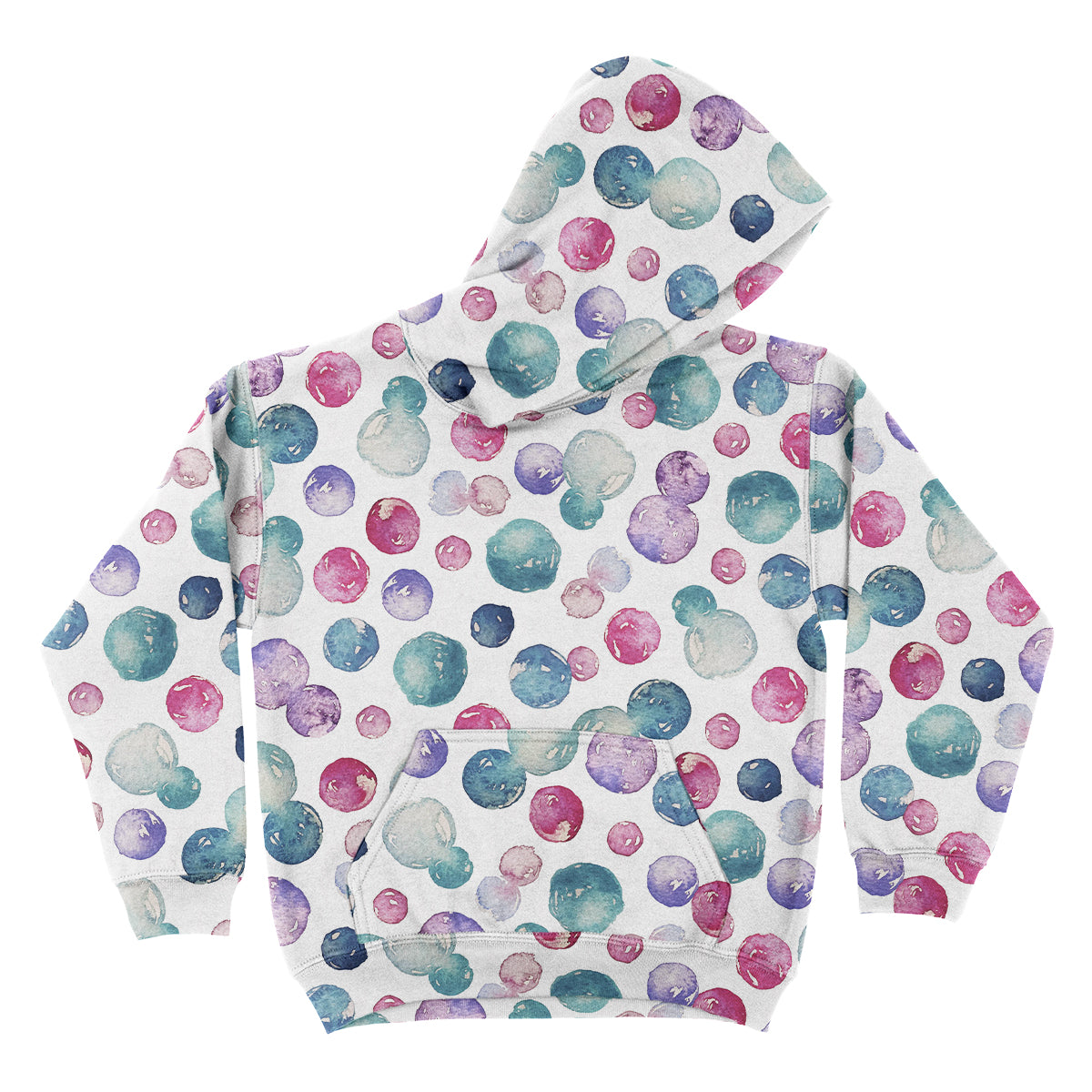 Dots Print White Purple and Green Watercolor Fleece Long Sleeve Hoodie