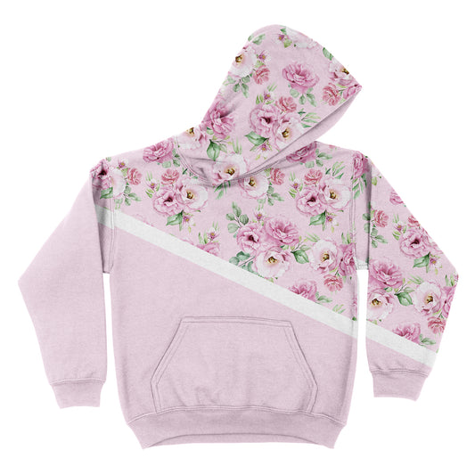 Floral Block Pink Fleece Long Sleeve Hoodie