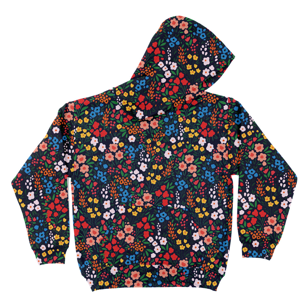 Flowers Print Navy Fleece Long Sleeve Hoodie