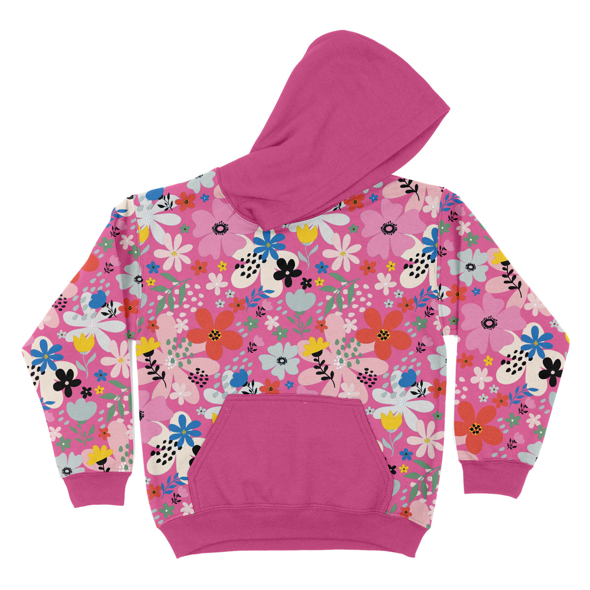 Flowers Print Pink Fleece Long Sleeve Hoodie