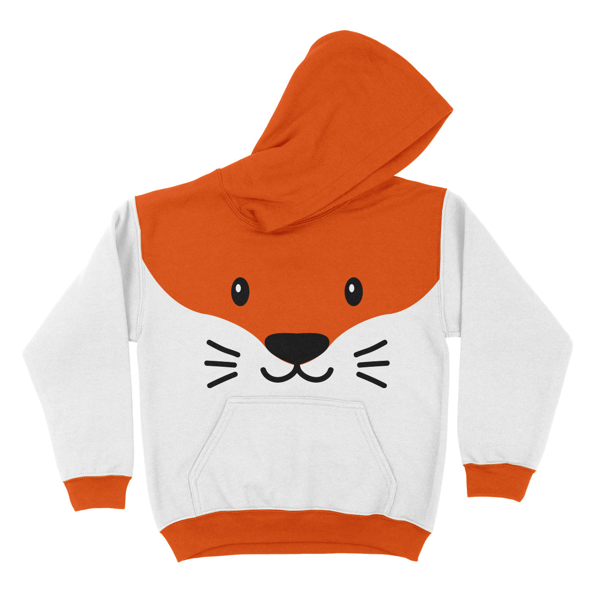 Fox Orange and White Fleece Long Sleeve Hoodie