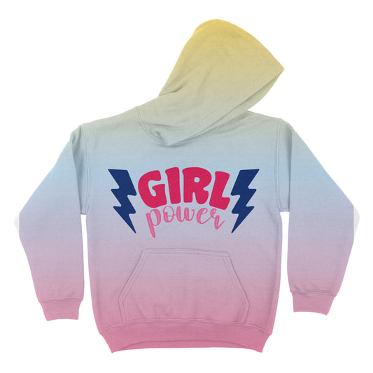 Girl Power Pink and Yellow Degrade Fleece Long Sleeve Hoodie
