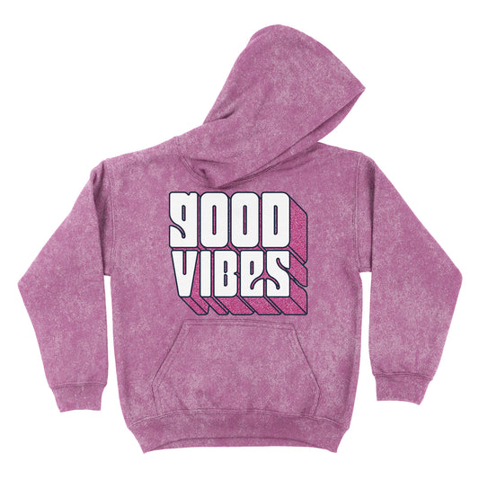 Good Vibes Pink Denim Fleece Long Sleeve Hoodie