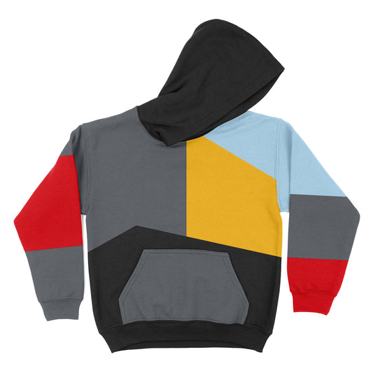 Gray Black and Red Color Block Fleece Long Sleeve Hoodie